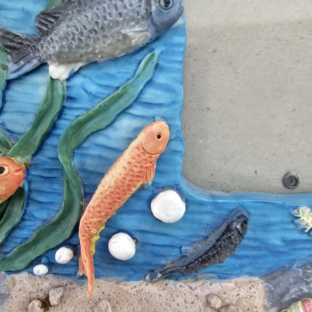 Vintage 3D Tropical Fish Coral Reef Picture Frame - Coastal Kitsch Nautical Deco